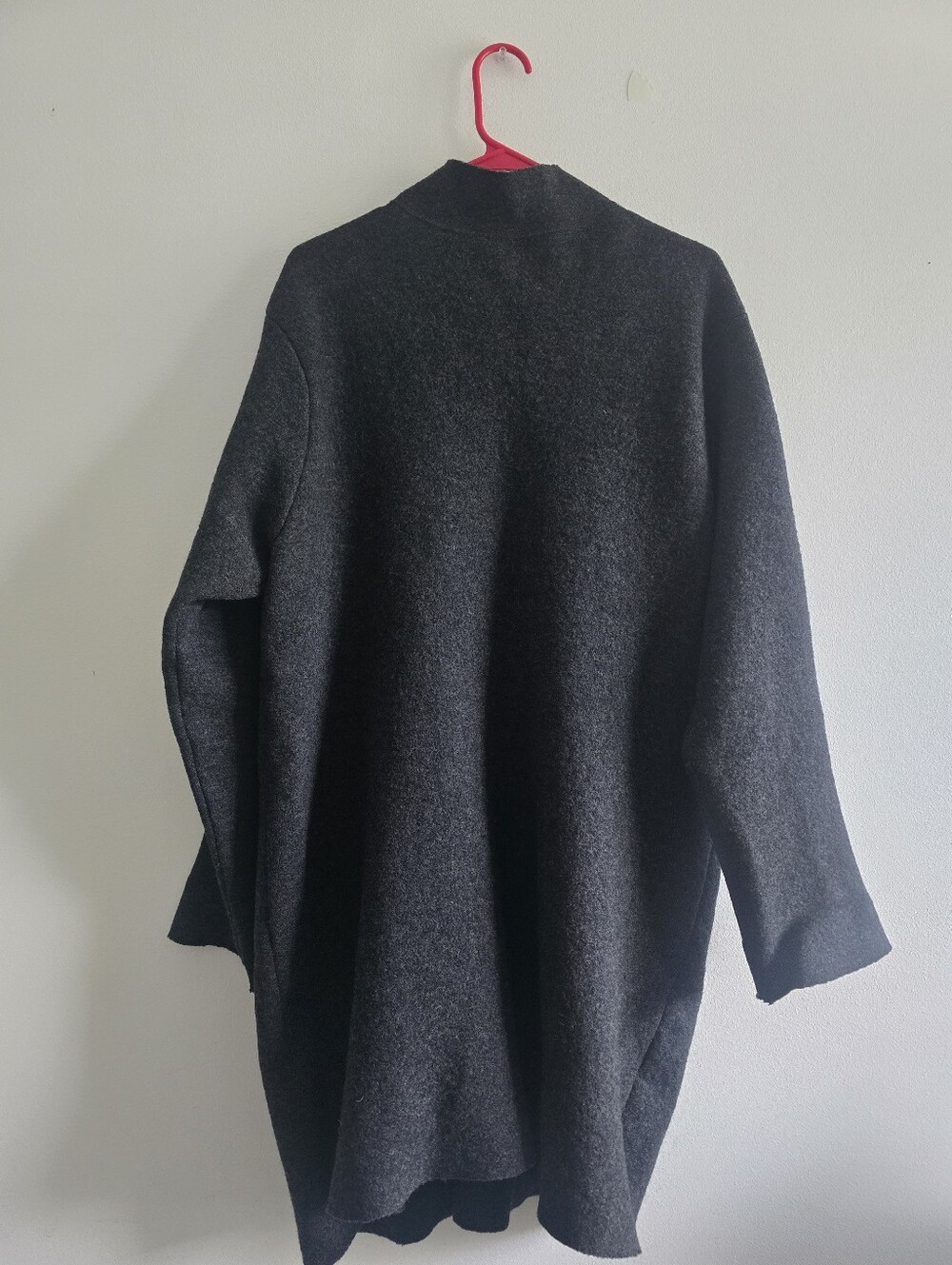 EILEEN FISHER Boiled Wool Full-Zip Stand Collar Long Coat Cardigan Jacket Gray - Picture 11 of 13
